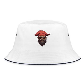 Pirate Skull with Red Bandana - Bucket Hat - white/navy - Front