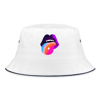 Cosmic Rainbow Tongue Lips - Bucket Hat - white/navy - Front