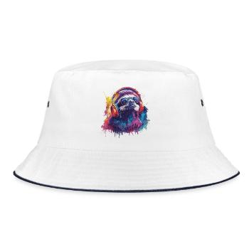 Cool Sloth with Glasses – Colorful Splashes of Color - Bucket Hat - white/navy - Front