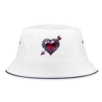 Rubinrotes Herz - Bucket Hat - Weiß/Navy - Vorne
