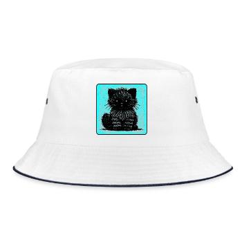 Fuzzy cat (cyan) - Bucket Hat - white/navy - Front