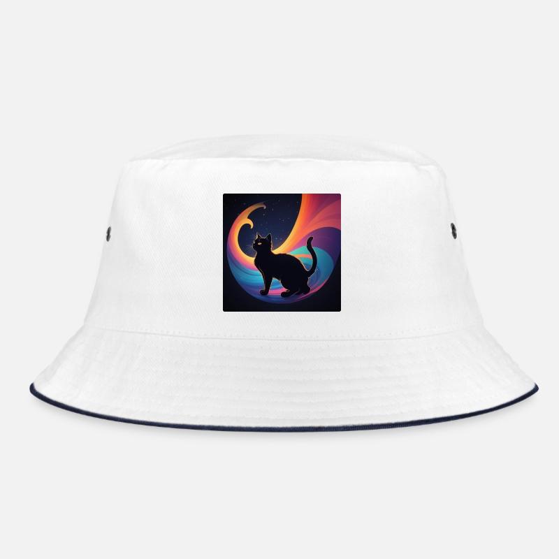 Schwarze Katze vor Regenbogenfarben Bucket Hat