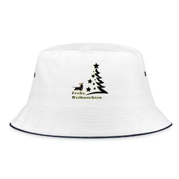 Frohe Weihnachten Dackel schaut den Christbaum an - Bucket Hat - Weiß/Navy - Vorne