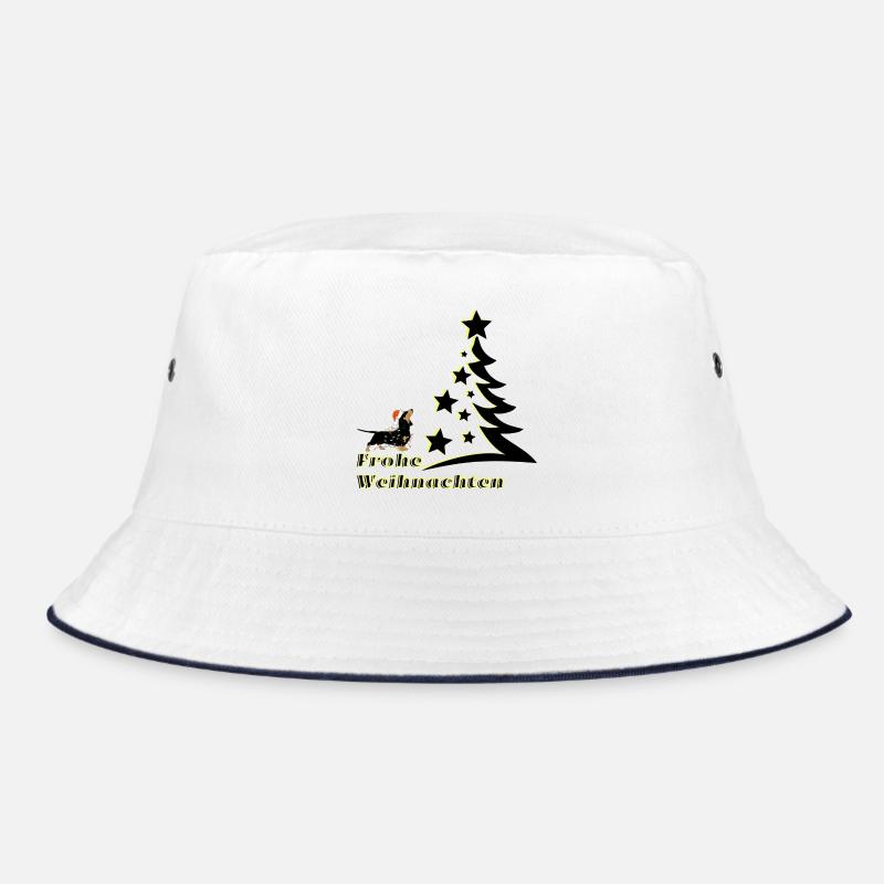 Frohe Weihnachten Dackel schaut den Christbaum an Bucket Hat