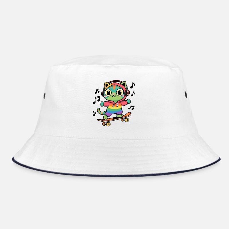 Chat arc en ciel sur skate - Bob - blanc/marine