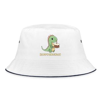 Dino mit einer Geburtstagstorte  - Bucket Hat - Weiß/Navy - Vorne