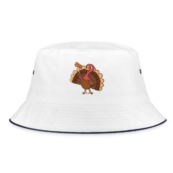 Truthahn mit Kuchenstück - Bucket Hat - Weiß/Navy - Vorne
