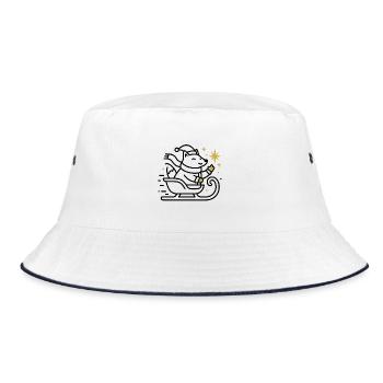 Weihnachtsmaus auf Schlitten - Bucket Hat - Weiß/Navy - Vorne