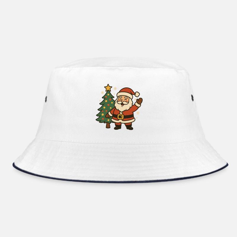 Fröhlicher Weihnachtsmann neben Baum Bucket Hat