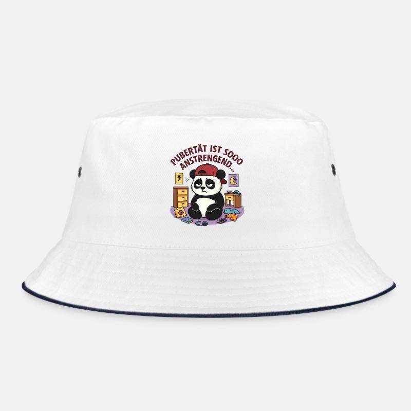 Pubertät ist sooo anstrengend Panda - Bucket Hat - Weiß/Navy