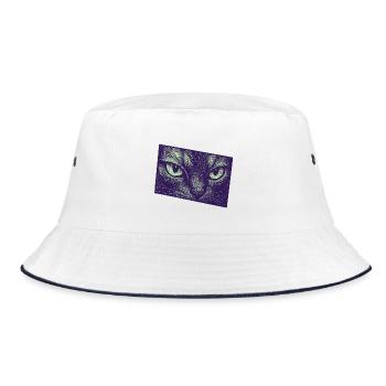 Neon Cat Gaze Moderne Grafik - Bucket Hat - Weiß/Navy - Vorne