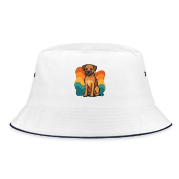 Colorful Border Terrier Dog with Wave Pattern - Bucket Hat - white/navy - Front