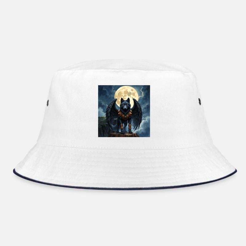 Winged wolf under full moon Bucket Hat