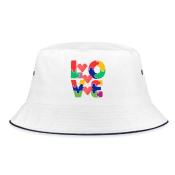 Liebespuzzle mit bunten Herzen - Bucket Hat - Weiß/Navy - Vorne