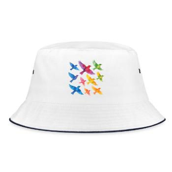 Aquarell Vogel Schwarm – Freiheit in Farbe - Bucket Hat - Weiß/Navy - Vorne