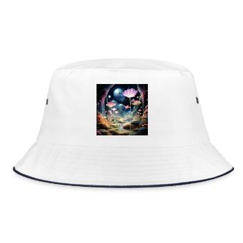 Kosmische Blüten im Sternenwald - Bucket Hat - Weiß/Navy - Vorne