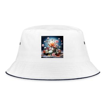 Blütenalchemie im Neonlicht - Bucket Hat - Weiß/Navy - Vorne