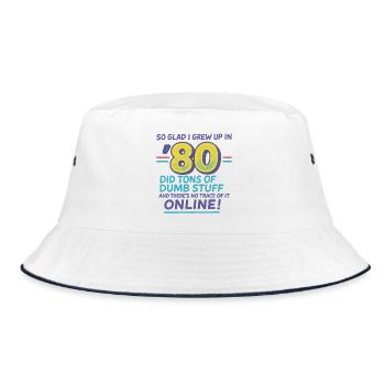 80s Nostalgia: Dumb Stuff Online Funny 80s  - Bucket Hat - white/navy - Front