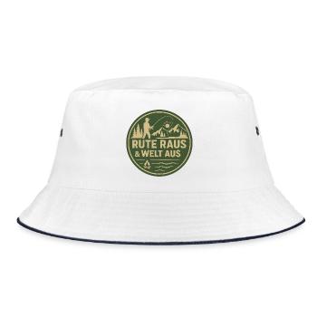 Rute Raus & Welt Aus Patch - Bucket Hat - Weiß/Navy - Vorne