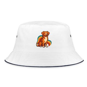Nova Scotia Ente Tolling Retriever Hund Bunt - Bucket Hat - Weiß/Navy - Vorne