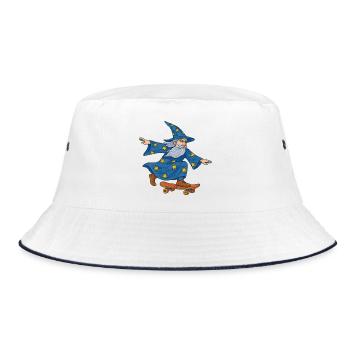 Starry Wizard Skateboard - Bucket Hat - Weiß/Navy - Vorne