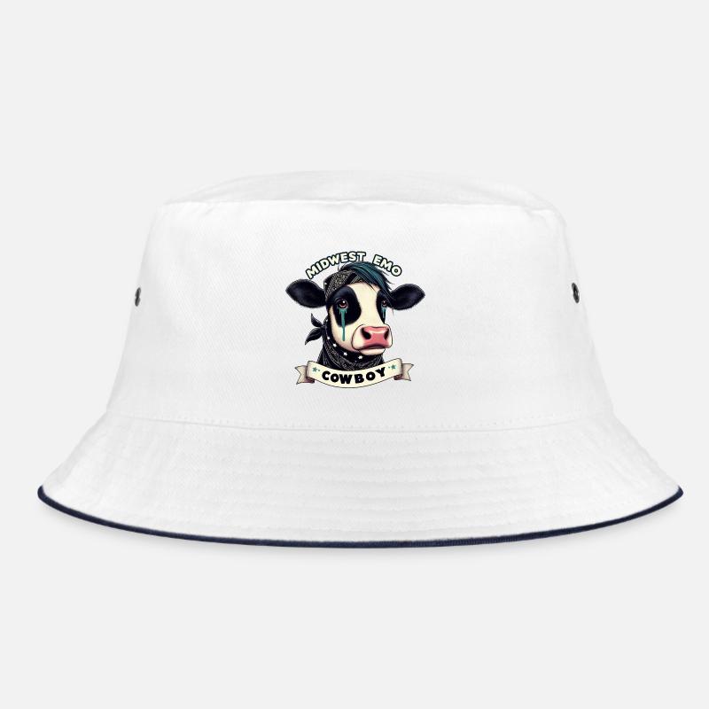 Midwest Emo Cowboy Cow Illustration Bucket Hat