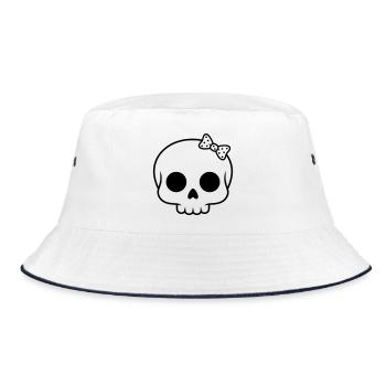 Süßer Totenkopf mit Schleife | Girly Goth - Bucket Hat - Weiß/Navy - Vorne
