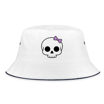 Süßer Totenkopf mit Schleife | Girly Goth - Bucket Hat - Weiß/Navy - Vorne