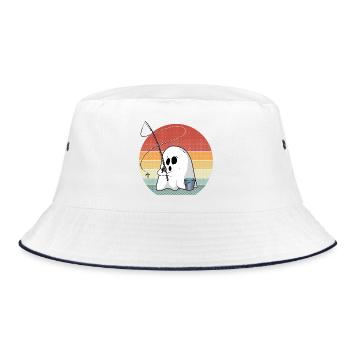 Fishing Ghost Lazy DIY Costume Funny Fisherman  - Bucket Hat - white/navy - Front