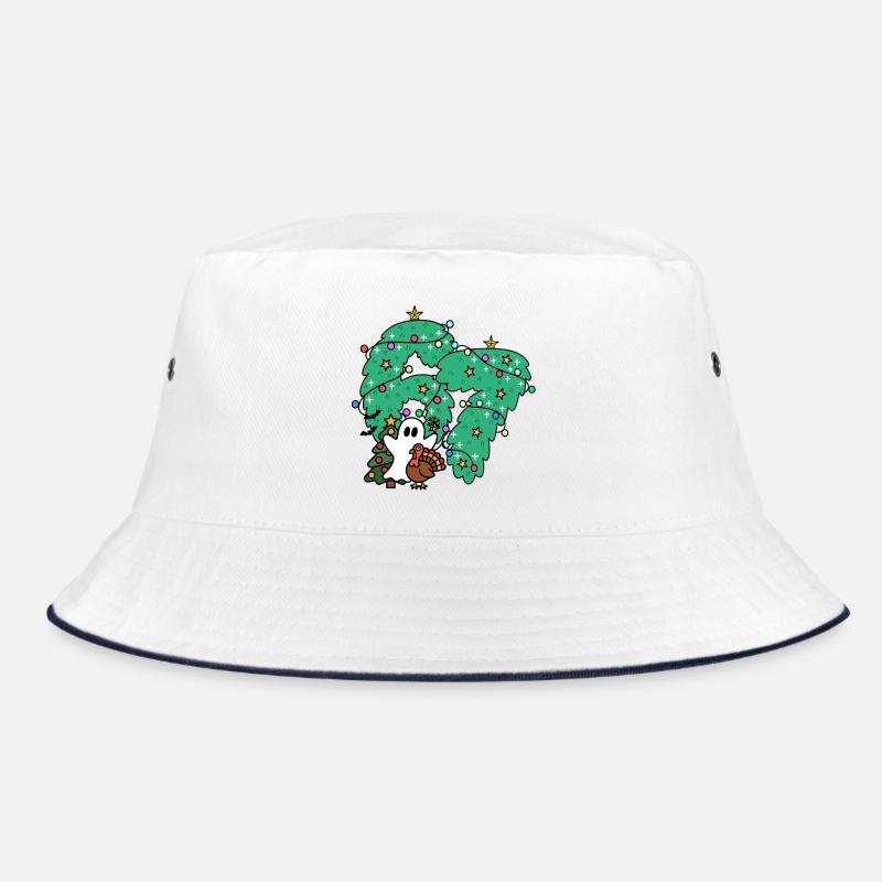 67 Nummern Whimsical Ghost Under Festive Evergreen Bucket Hat