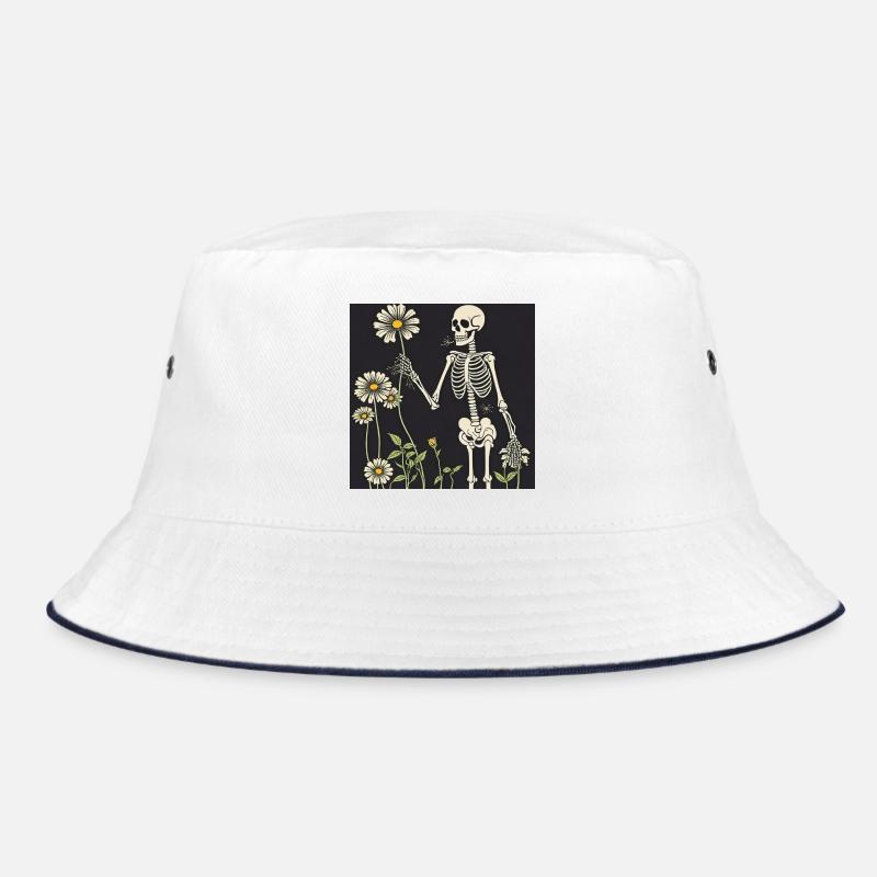 Skelett und Gänseblümchen-Strauß Bucket Hat
