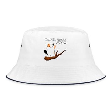 Katze in Baum-Pose - Bucket Hat - Weiß/Navy - Vorne