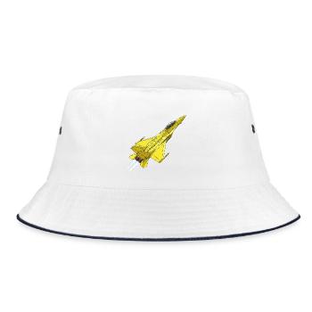 Yellow Jet Fighter Sketch - Bucket Hat - white/navy - Front
