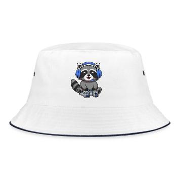 Waschbär beim Gamen - Bucket Hat - Weiß/Navy - Vorne