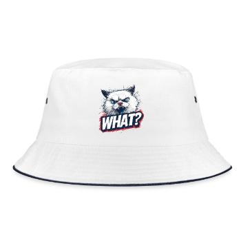 Wütende Katze – What? Design - Bucket Hat - Weiß/Navy - Vorne
