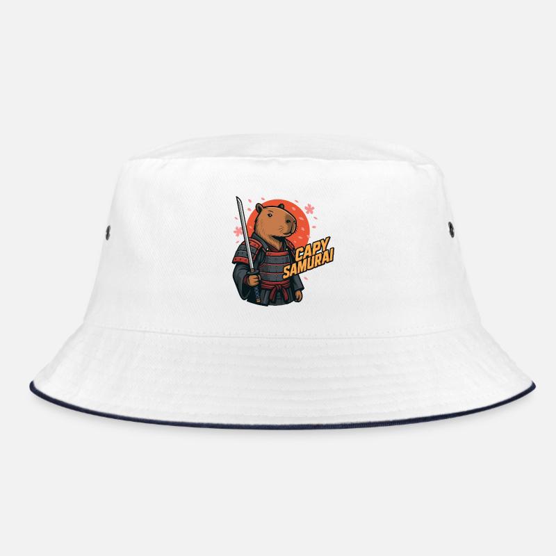 Capy Samurai – Zen Warrior Capybara 🐾 - Bucket Hat - white/navy