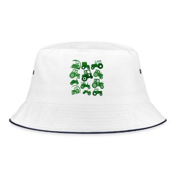 Green tractors in silhouettes - Bucket Hat - white/navy - Front