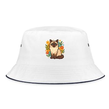Ragdoll Cat with Flower Circle - Bucket Hat - white/navy - Front