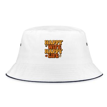 Happy Wife Happy Life Retro - Bucket Hat - Weiß/Navy - Vorne