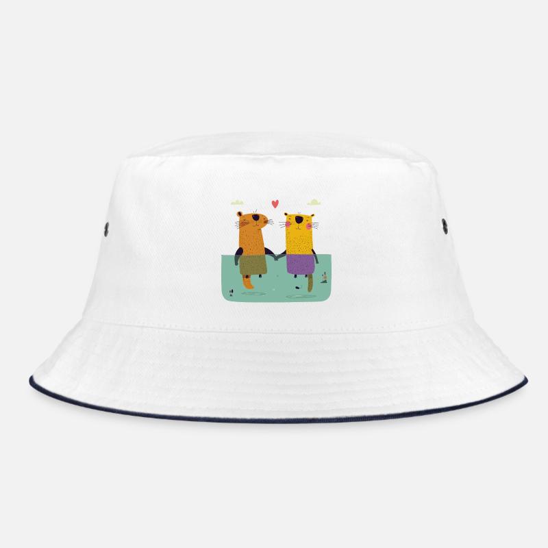 Zwei verliebte Otter - Bucket Hat - Weiß/Navy