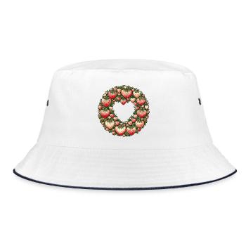 Strawberry Heart Wreath - Bucket Hat - white/navy - Front