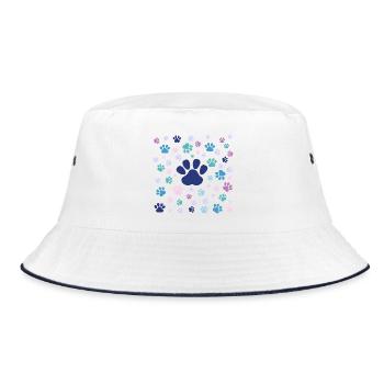 Bunte Welpenpfoten - Bucket Hat - Weiß/Navy - Vorne