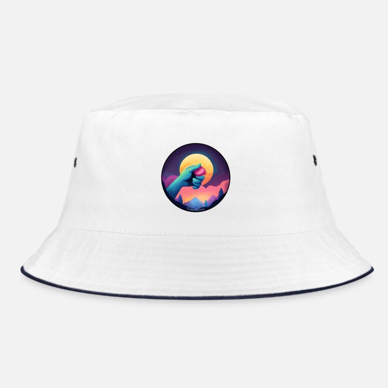 Blaue Hand hält einen Chip - Bucket Hat - Weiß/Navy