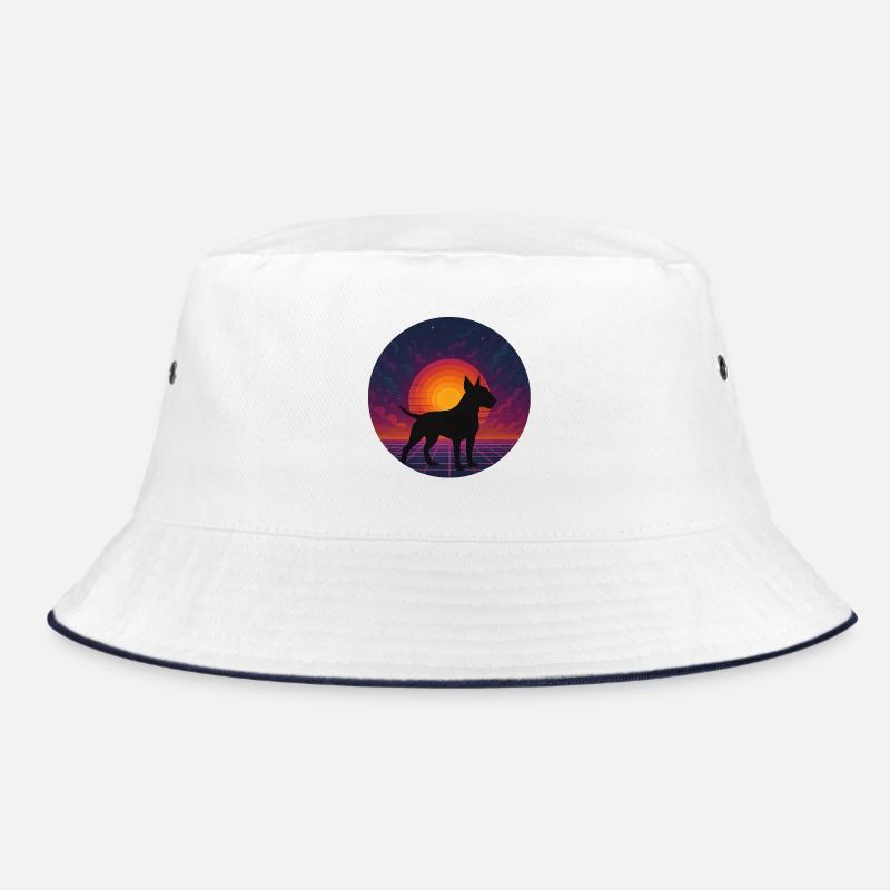 Neon-Sonnenuntergangs-Hund-Silhouette Bucket Hat