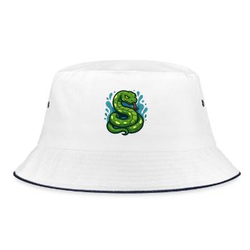 Green Tree Python Snake in Wave - Bucket Hat - white/navy - Front