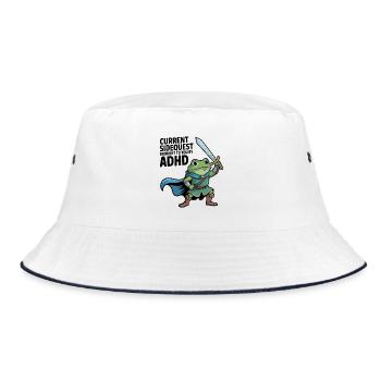 Die aktuelle Nebenquest wird dir von ADHS präsentiert - Bucket Hat - Weiß/Navy - Vorne
