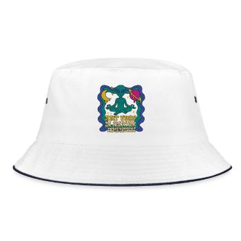 Meditierender Alien im Retro-Space Look - Bucket Hat - Weiß/Navy - Vorne