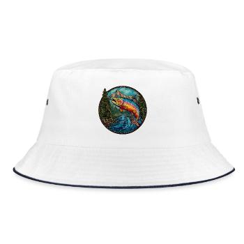 Rainbow Trout – Colourful Angler & Nature Motif - Bucket Hat - white/navy - Front