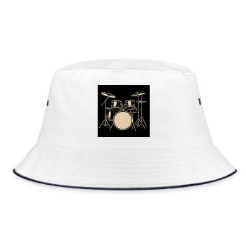 Black Silver Drumset Illustration - Bucket Hat - white/navy - Front