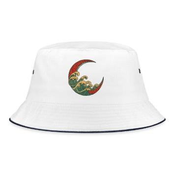 Halbmond-Wellen-Mosaik - Bucket Hat - Weiß/Navy - Vorne